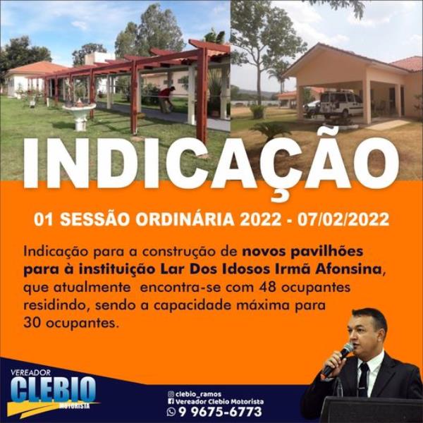 Indicação para construção de novos pavilhões para a instituição Lar Dos Idosos Irmã Afonsina