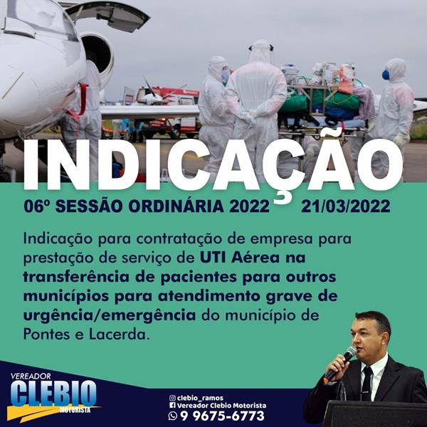 Indicação para contratação de empresa na prestação de serviço de UTI Aérea