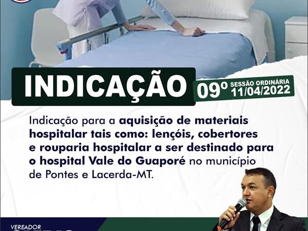 Indicação para aquisição de materiais hospitalar destinado ao Hospital Vale do Guaporé.