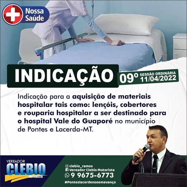 Indicação para aquisição de materiais hospitalar destinado ao Hospital Vale do Guaporé.