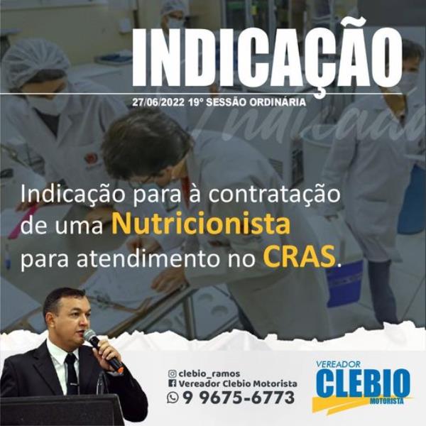 Indicação para contratação de especialista NUTRICIONISTA para atuar no CRAS.