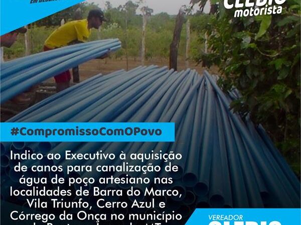 Indicação para aquisição de canos na canalização de água de poço artesiano