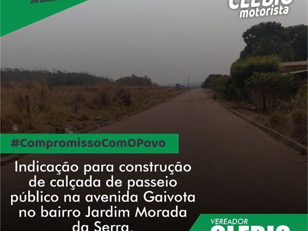 Indicação para construção de calçada de passeio na avenida Gaivota, bairro Jardim Morada da Serra.