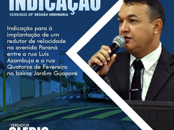 Indicação para implantação de redutor de velocidade na Avenida Paraná