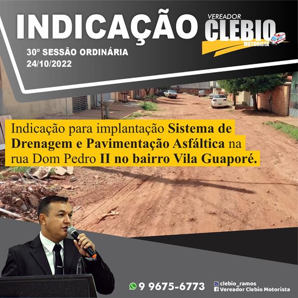 Indicação para implantação sistema de drenagem e pavimentação asfáltica