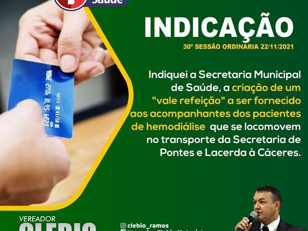 Indicação para a criação de vale refeição a ser fornecido aos acompanhantes dos pacientes de hemodiálise