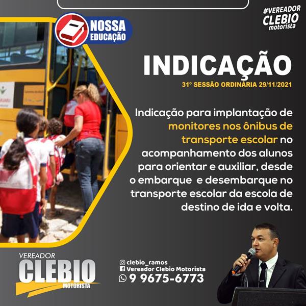 Indicação para implantação de monitores nos ônibus de transporte escolar