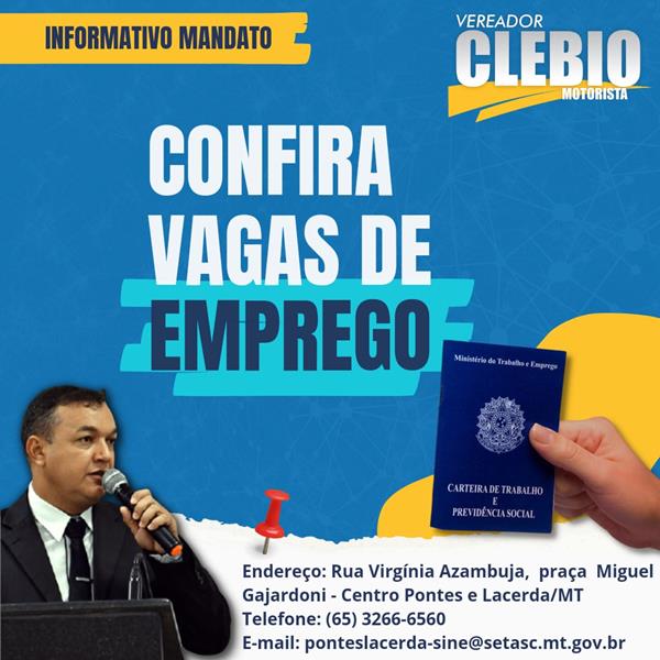 Vagas de Emprego  SINE 05/01/2023 – Pontes e Lacerda-MT