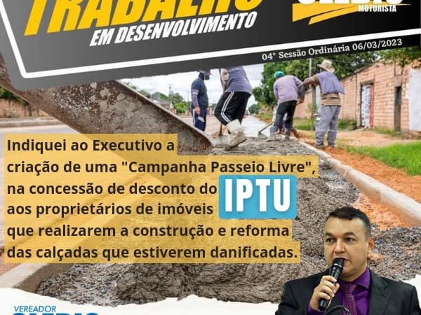 Indicação para Desconto no IPTU aos proprietários de imóveis que aderirem a Campanha “Passeio Livre”