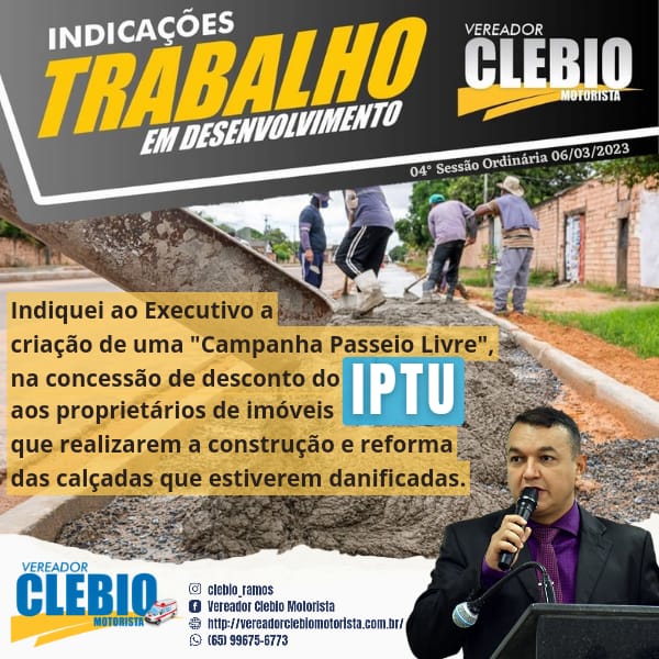 Indicação para Desconto no IPTU aos proprietários de imóveis que aderirem a Campanha “Passeio Livre”