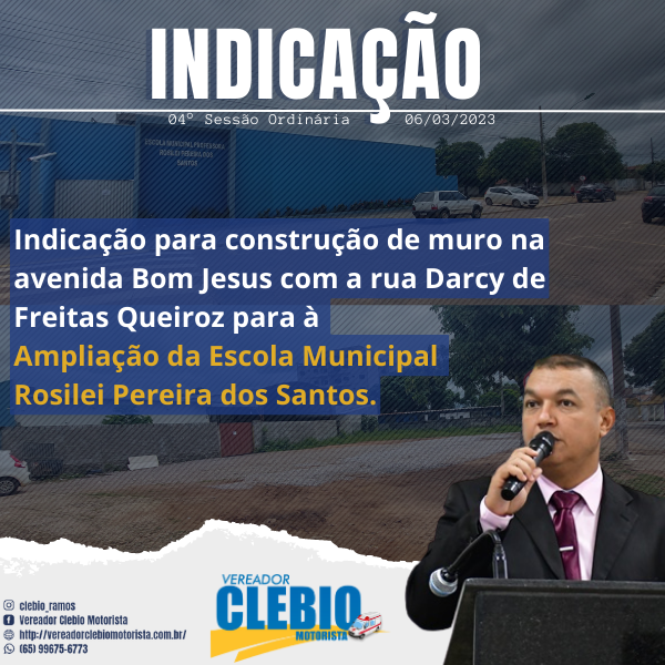 Indicação para construção de muro na lateral da Escola Municipal Rosilei Pereira dos Santos para à ampliação.