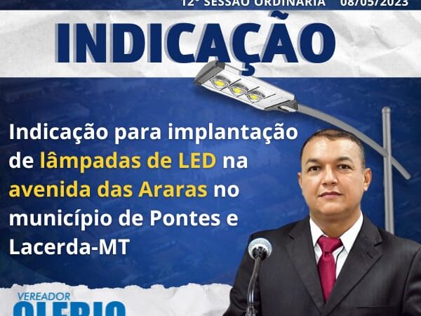 Vereador Clébio Motorista indica a implantação de Lâmpadas de LED na avenidas das Araras