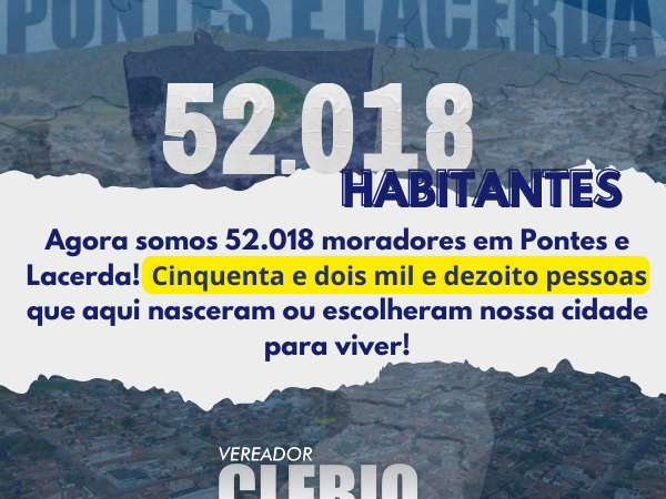 Pontes e Lacerda tem 52.018 habitantes, segundo Censo divulgados pelo IBGE 2022/2023