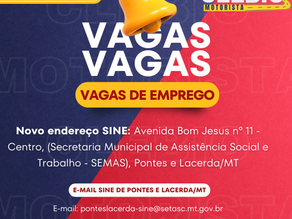 Vagas de emprego disponível nesta quinta-feira (07/11) no município de Pontes e Lacerda/MT