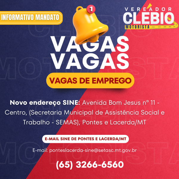 Vagas de emprego disponível nesta quinta-feira (07/11) no município de Pontes e Lacerda/MT