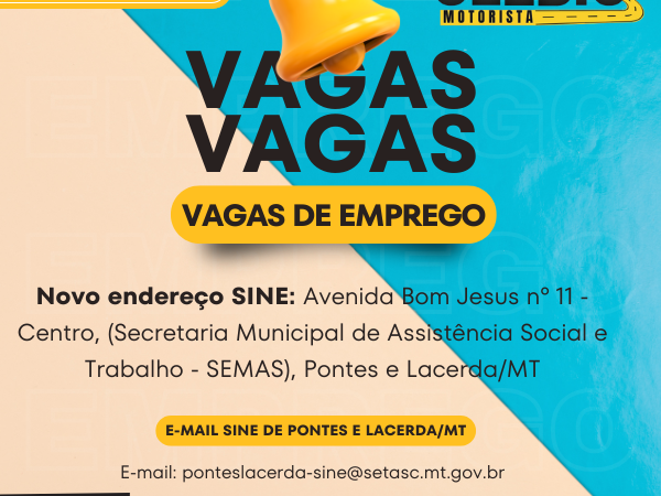 Vagas de emprego atualizado dessa semana (23/10), no município de Pontes e Lacerda/MT